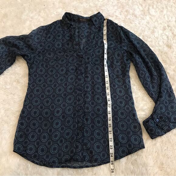 The limited button down v neck semi sheer career print blouse long sleeve - Picture 3 of 6
